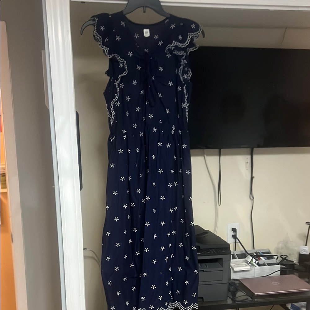 Navy Blue Embroidered Women's Dress
